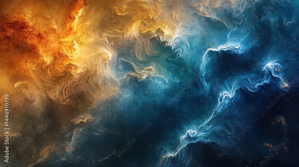 Textured background with a gradient of blue, gold, orange, and red, creating a cosmic, cloudy effect. Textured background with a gradient of blue, gold, orange, and red, creating a cosmic, cloudy effect.
