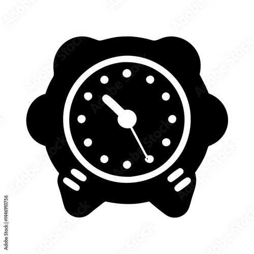 Black and white cartoon clock with decorative accents telling the time