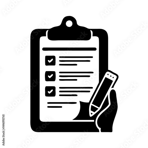 Hand completing a checklist on a clipboard with a pencil, finished tasks