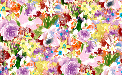Fototapeta Naklejka Na Ścianę i Meble -  watercolor flower seamless pattern on white background
