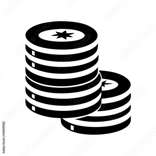 Stack of poker chips in minimalist black and white design illustration