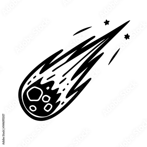 Dramatic Cartoon Comet Hurtling Through Space Leaving a Trail of Debris