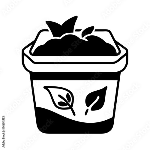A black and white drawing of a pot with a sprouting plant