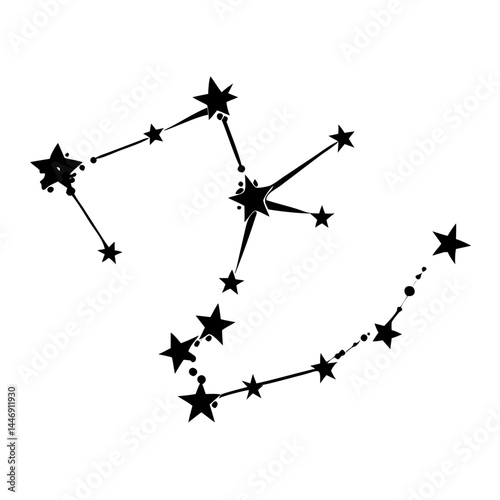 Three stylized constellations interconnected against a bright white backdrop showcase astronomical brilliance