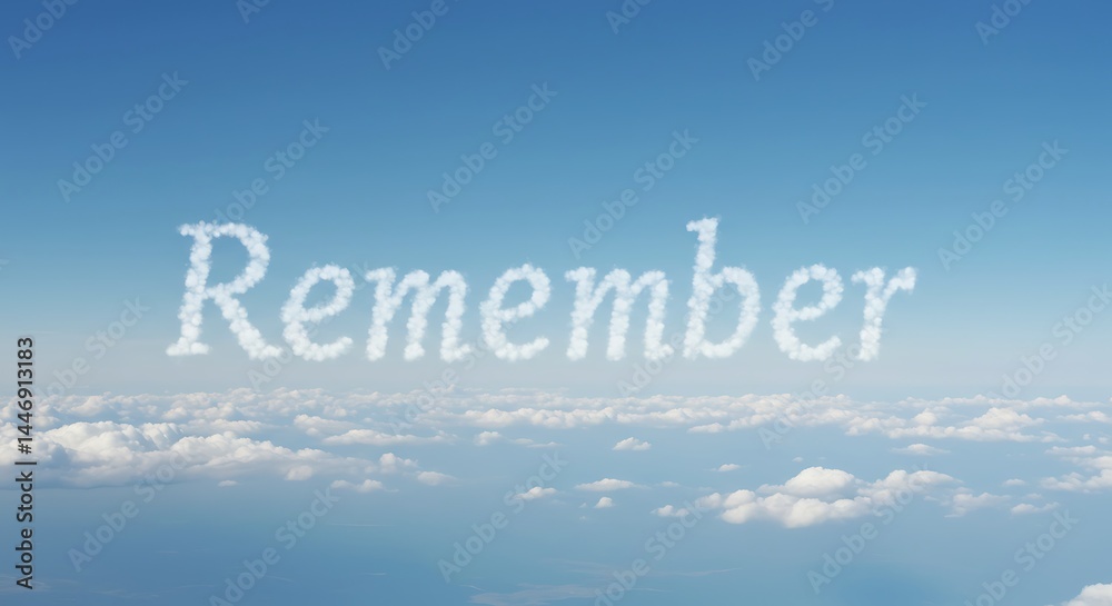 Remember Cloud Writing in Blue Sky Above Cloudscape Remember Cloud Writing in Blue Sky Above Cloudscape