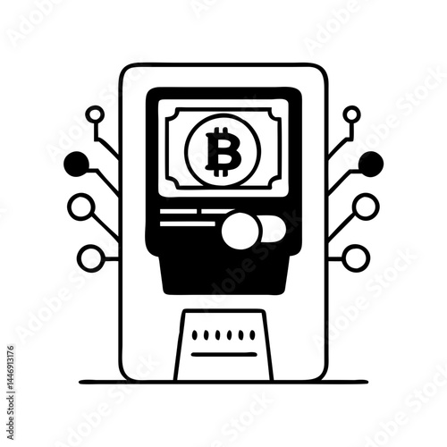 Stylized depiction of a Bitcoin ATM for cryptocurrency transactions and investments