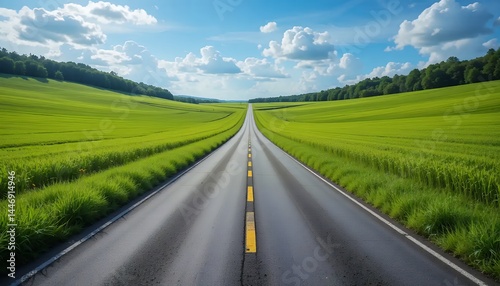 Wallpaper Mural Driving on Open Road Through Green Fields Under Blue Sky Torontodigital.ca