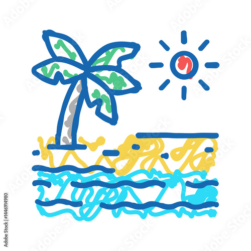 tropical beach summer icon doodle illustration