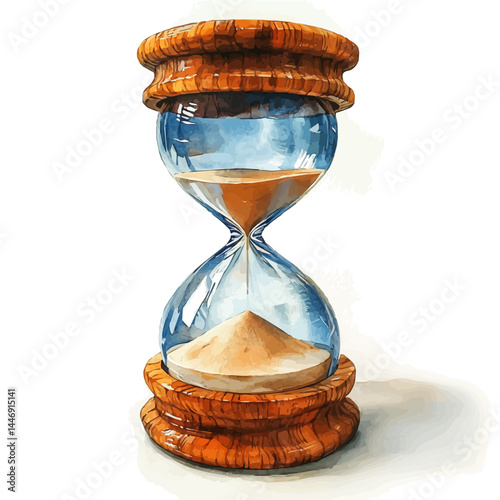 Sand-filled Hourglass Used For Navigation, vector watercolor illustration, isolated on a white background.
