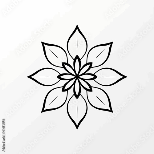 Simple Black Line Art Flower Mandala Design