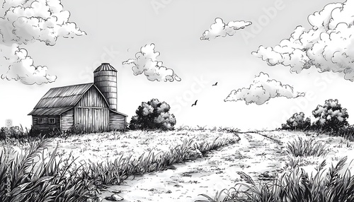 Serene countryside barn scene