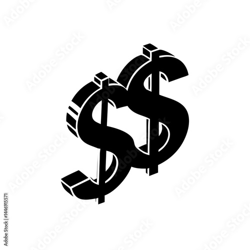 Isometric dollar signs stacked, in black and white financial representation icon