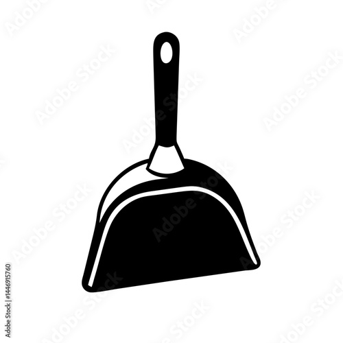 Black and white illustration of a dustpan for cleaning purposes