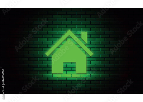 Neon Green color Home icon. bright House sign. Neon Outline Building icon. Web home flat icon for apps and websites. Home, House, Building symbol.