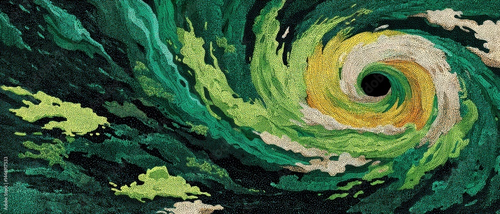 Obraz premium hurricane concept Swirling vortex with dark center surrounded by turbulent clouds and colors, evoking a sense of power and chaos.