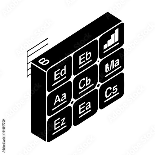 Isometric representation of abstract tiles with seemingly random letters and numbers