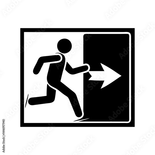 Emergency exit sign pointing to the right with running human figure