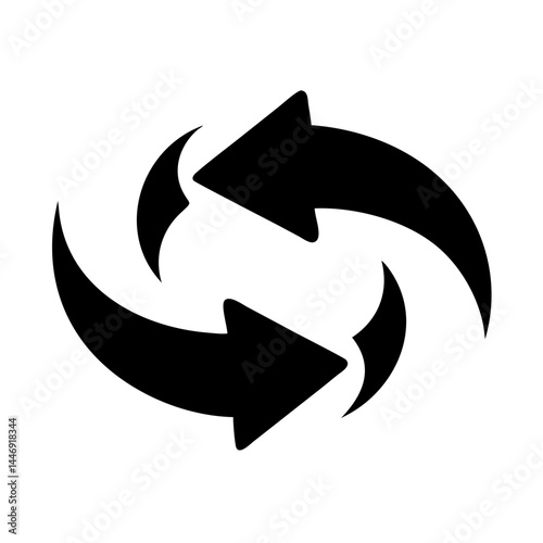Black Arrows Circular Movement Depicting Rotation, Recycle, Process or Synchronization Concept