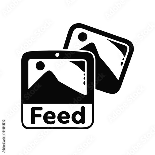 Illustrated mobile feed concept with two images showing in app screen
