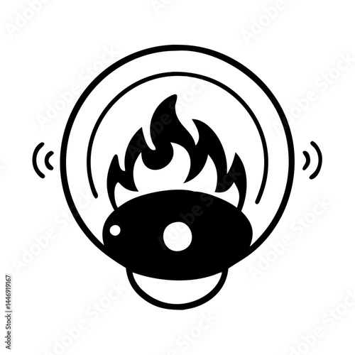 Smoke detector icon in black and white warning of fire danger