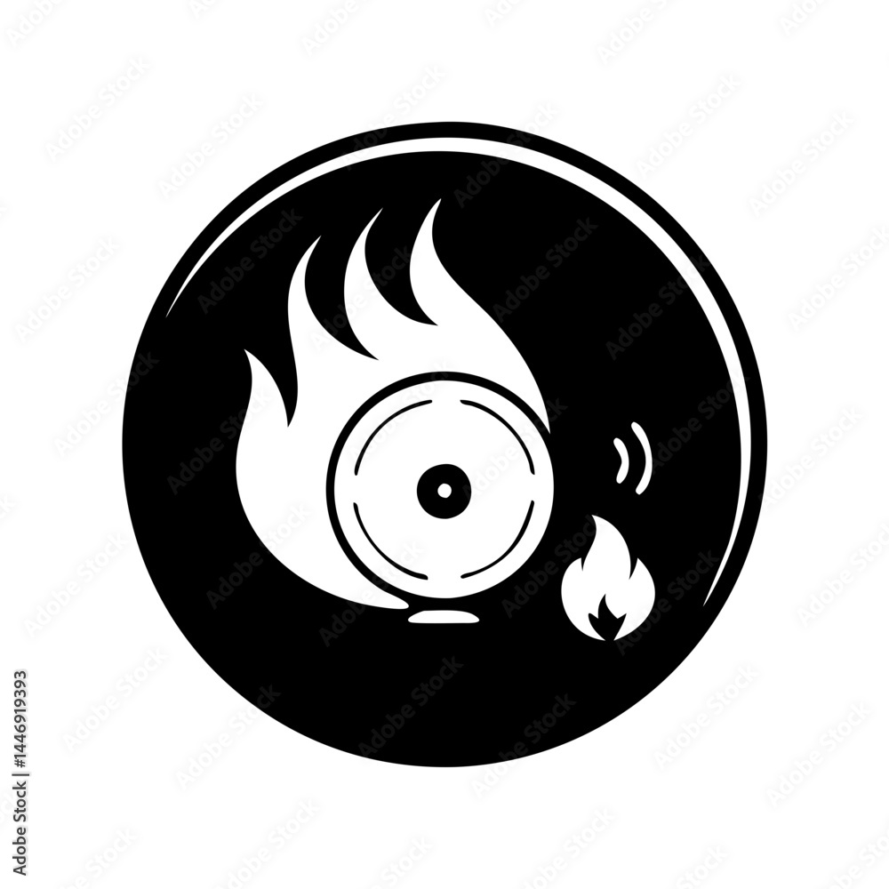 Alarming situation depicted with a burning fire alarm signal within a circle Alarming situation depicted with a burning fire alarm signal within a circle