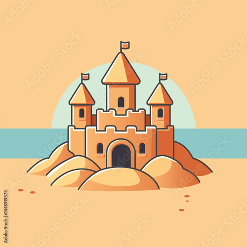 Sand Castle Cartoon Vector Icon Illustration. Object Nature Icon Concept Isolated Premium Vector. Flat Cartoon Style