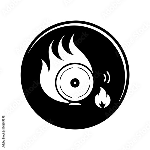 Alarming situation depicted with a burning fire alarm signal within a circle