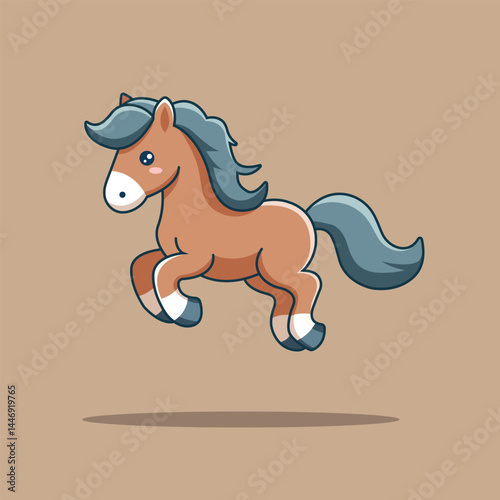 Cute Horse Jumping Cartoon Vector Icon Illustration. Animal Nature Icon Concept Isolated Premium Vector. Flat Cartoon Style