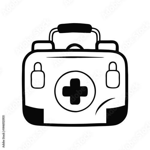Stylized first aid kit icon featuring a prominent medical cross symbol
