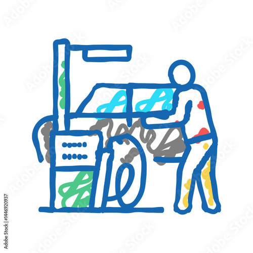 machine for car wash icon doodle illustration