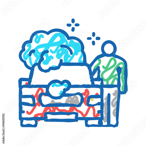 customer car washing icon doodle illustration