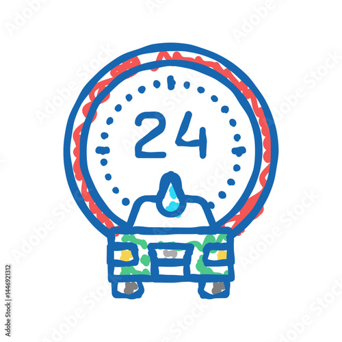 day and night working car wash service icon doodle illustration