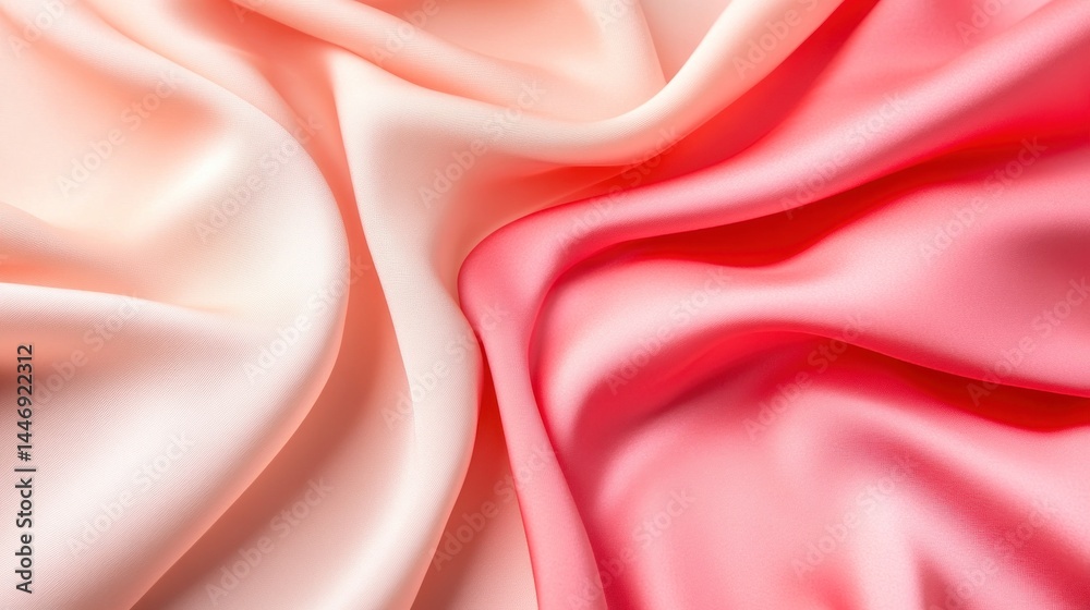 Fototapeta premium Delicate, flowing silk fabric drapes in a soft, ombre color gradient.