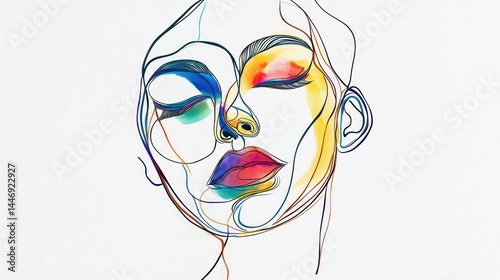 Abstract face line art painting isolated on white background
