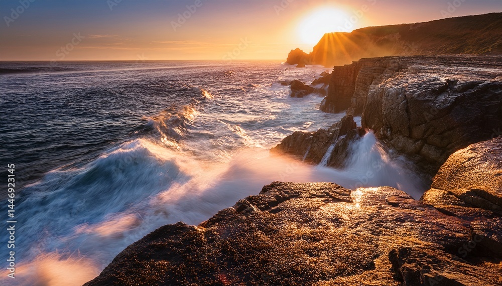 Obraz premium coastline with foamy waves crashing against cliffs
