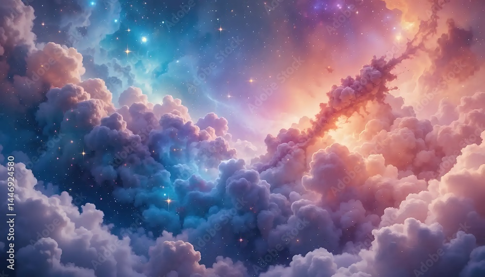 Obraz premium Dramatic Cloudscape with Starry Sky and Celestial Glow