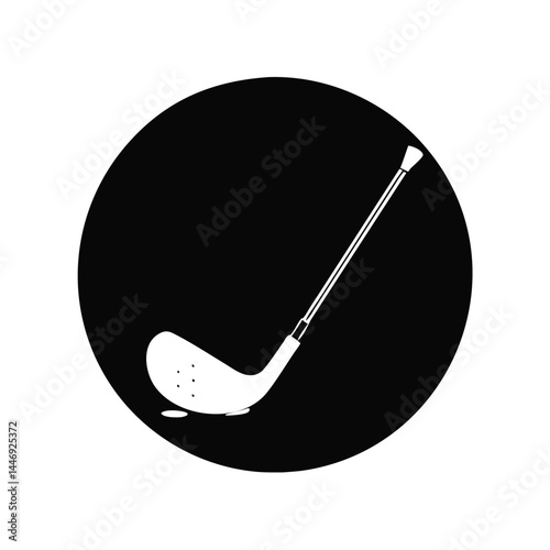 A Minimalist Depiction of a Golf Club Within a Dark Circular Emblem
