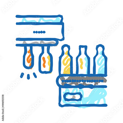 molding glass bottle conveyor equipment icon doodle illustration
