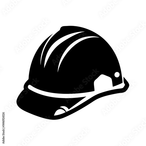 Black and white vector illustration of a construction hard hat helmet