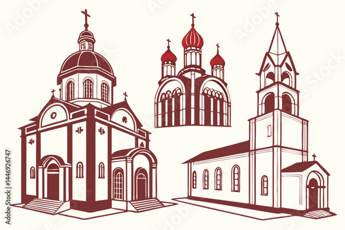 set of Church silhouette vector illustration