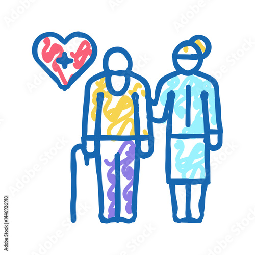 helping and caring for elderly people icon doodle illustration