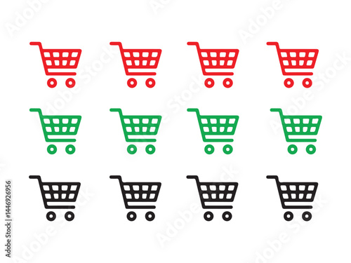 Shopping Cart Icons in Red, Green, and Black