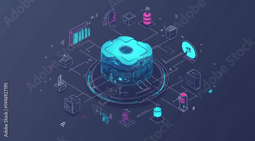 Wallpaper Mural Cloud data network with interconnected elements.  A visual representation of cloud computing infrastructure Torontodigital.ca