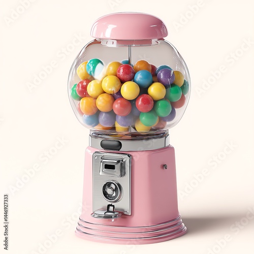 A Delightful Pink Gumball Machine Overflowing with Colorful Gumballs, a Sweet Nostalgia