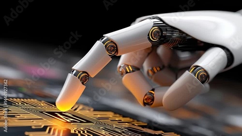Futuristic Robotic Hand Touching AI Microchip
