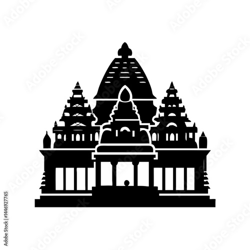 Magnificent Black and White Silhouette Depiction of an Ancient Temple Architecture