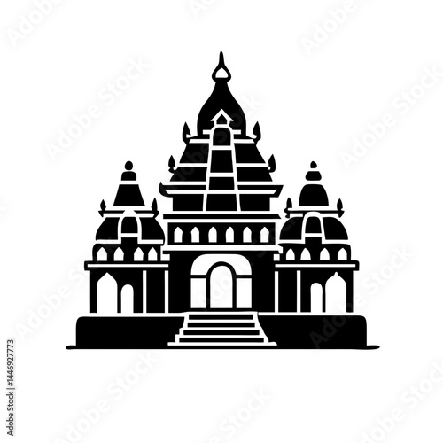 Magnificent black silhouette of a Hindu temple in simple architectural form
