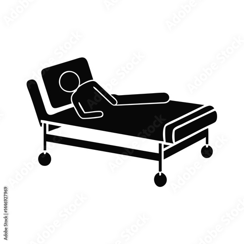 Silhouette of a person lying on a hospital bed with wheels