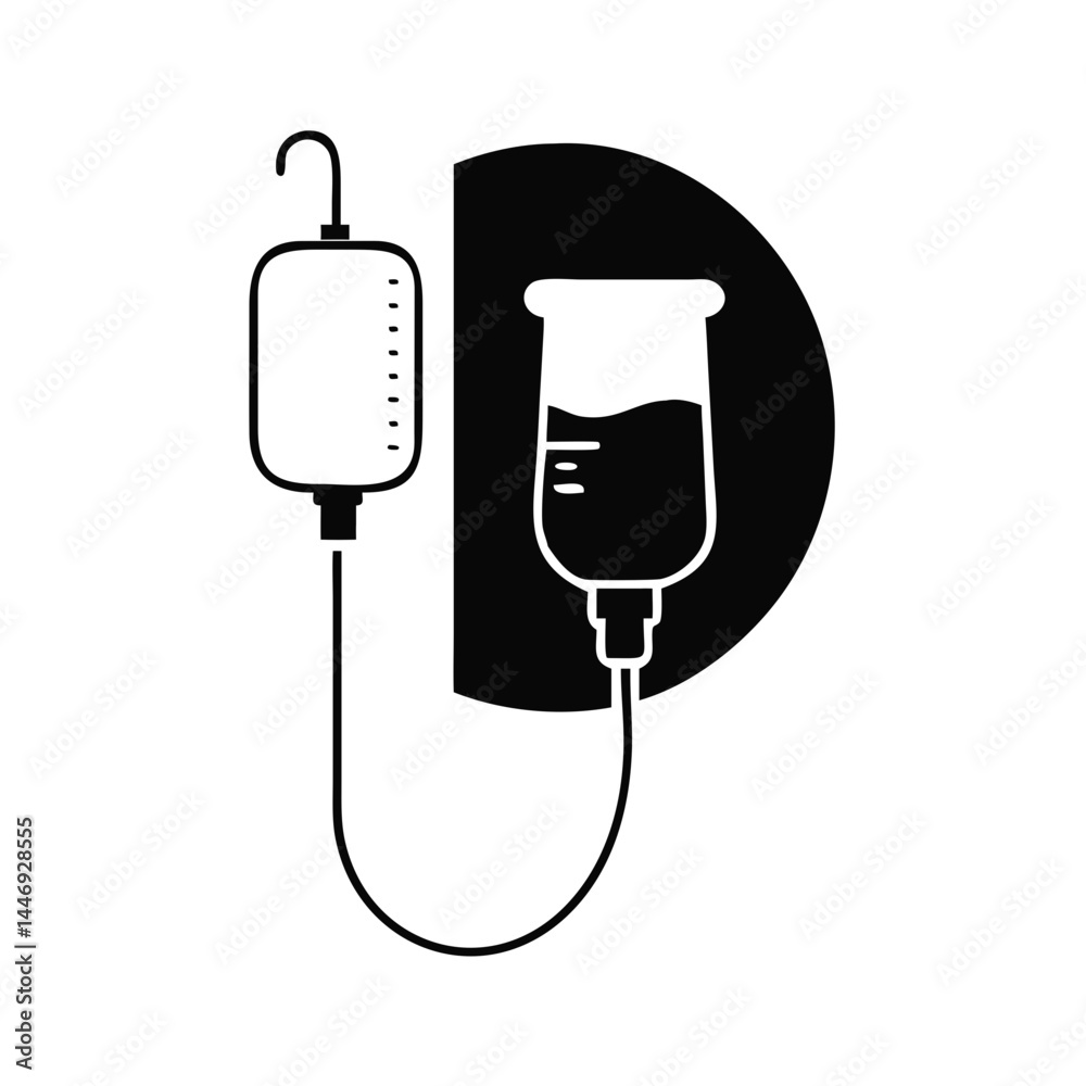 Intravenous fluid bag and transfusion set for medical treatment illustration Intravenous fluid bag and transfusion set for medical treatment illustration