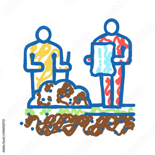 worker shovel soil for analyzing icon doodle illustration